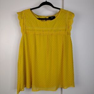 Rain Peasant Top  Crochet Swiss Dot Lace Womens Plus Size 2x Mustard Yellow